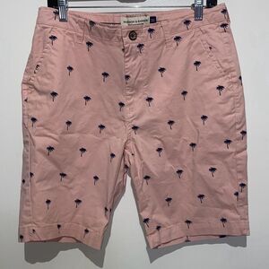 Hudson & Barrow Men's Peach Tropical Palm Tree Cotton Chino Shorts Size 30
